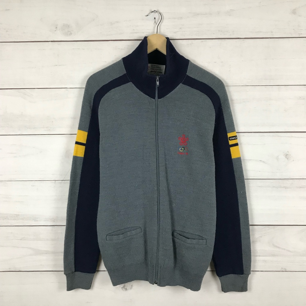 Vintage 1988 Olympics Winter Games White Ram Full Zip Sweater